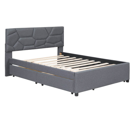 Full Upholstered Platform Bed With Trundle And Drawers - Omega Lifestyles