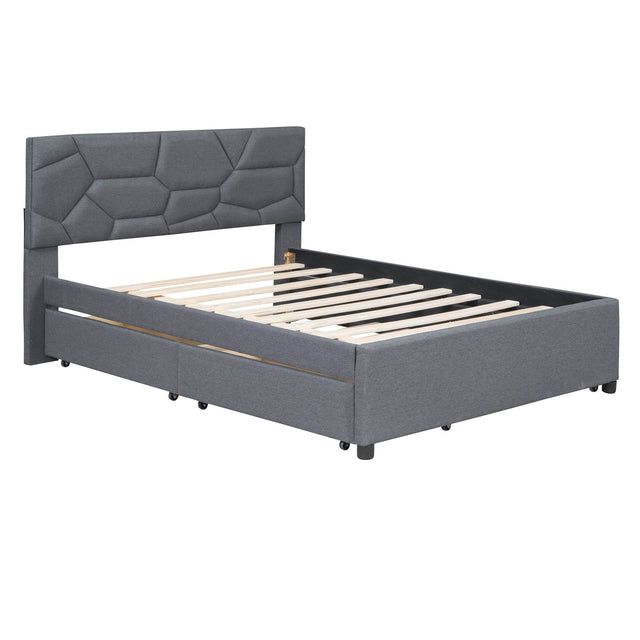 Full Upholstered Platform Bed With Trundle And Drawers - Omega Lifestyles