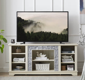 White Faux Stone Entertainment Console TV Stand - Omega Lifestyles
