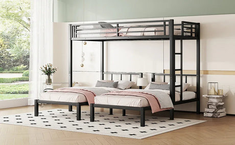 Metal Twin Over Twin Triple Bunk Bed With Guardrails - Omega Lifestyles