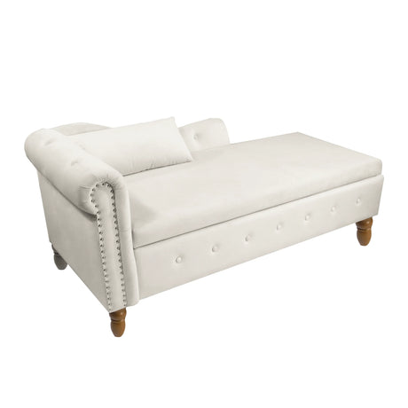 Beige Velvet Classic Storage Chaise Lounge Chair - Omega Lifestyles