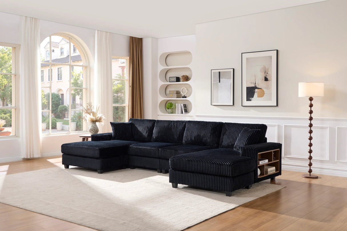 Convertible U-Shaped Corduroy Fabric 4-Seat Sofa - Omega Lifestyles