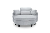 Gray Corduroy Round Sofa With Adjustable Headrest And Tray - Omega Lifestyles
