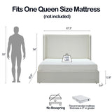 Queen Minimalist Upholstered Wingback Fabric Metal Bed Frame - Omega Lifestyles