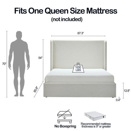 Queen Minimalist Upholstered Wingback Fabric Metal Bed Frame - Omega Lifestyles
