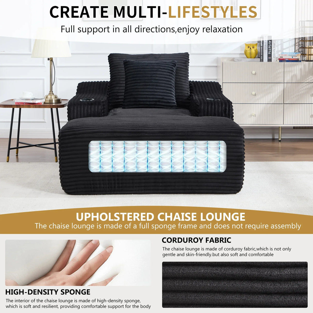 Oversized Corduroy Fabric Twin Sleeper Chaise Lounge Chair - Omega Lifestyles