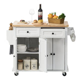 White Solid Wood Kitchen Island Cart With Storage - Omega Lifestyles