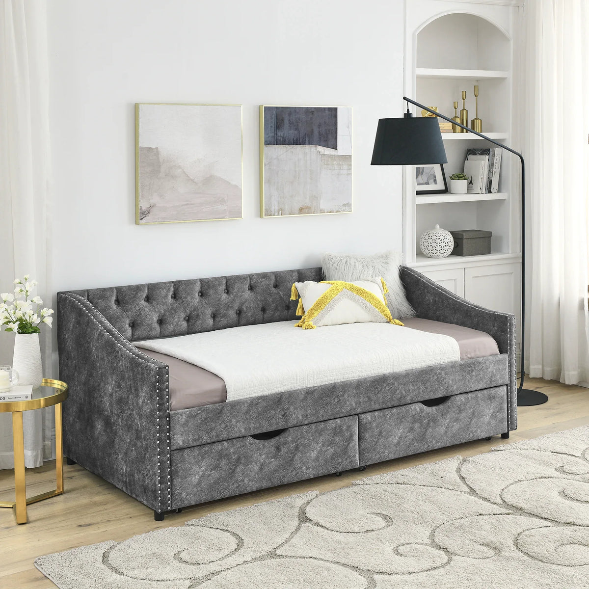 Twin Upholstered Tufted Daybed With Storage Drawers - Omega Lifestyles