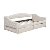 Twin XL Linen Upholstered Daybed With LED Lighting And Drawers - Omega Lifestyles
