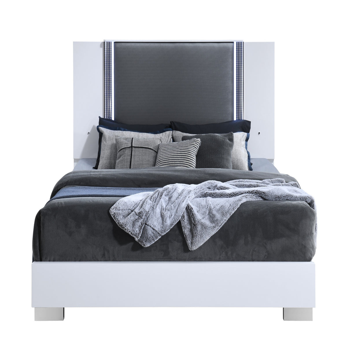 King Contemporary White Solid Wood 5-Piece Bedroom Set With LED Lighting
