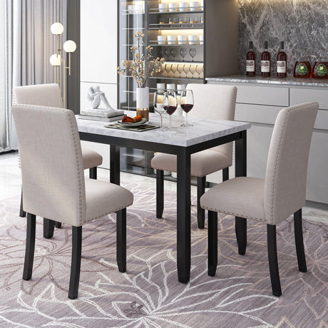 5-Piece Faux Marble Dining Table Set With Cushioned Chairs - Omega Lifestyles