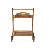 Natural Stained Acacia Wood Mobile Bar Cart With Wheels - Omega Lifestyles