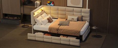 Upholstered Twin Daybed With Storage Drawers And Charging Station - Omega Lifestyles