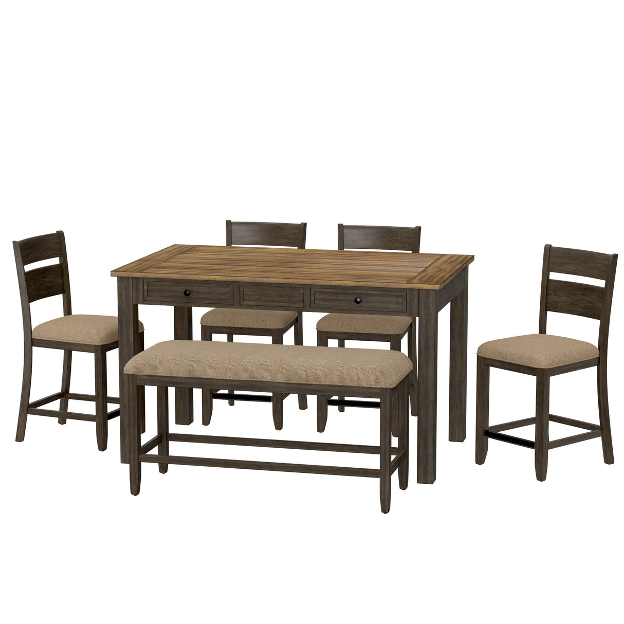 Brown Engineered Wood 6-Piece Gathering Dining Set