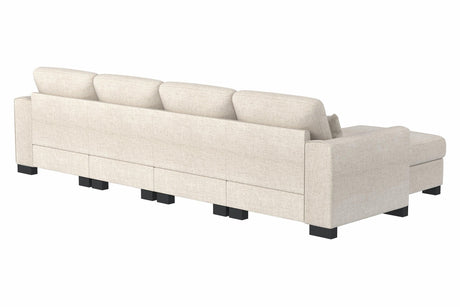 Beige Modular L-Shaped 5-Seat Foam Cushion Sofa With Ottoman - Omega Lifestyles