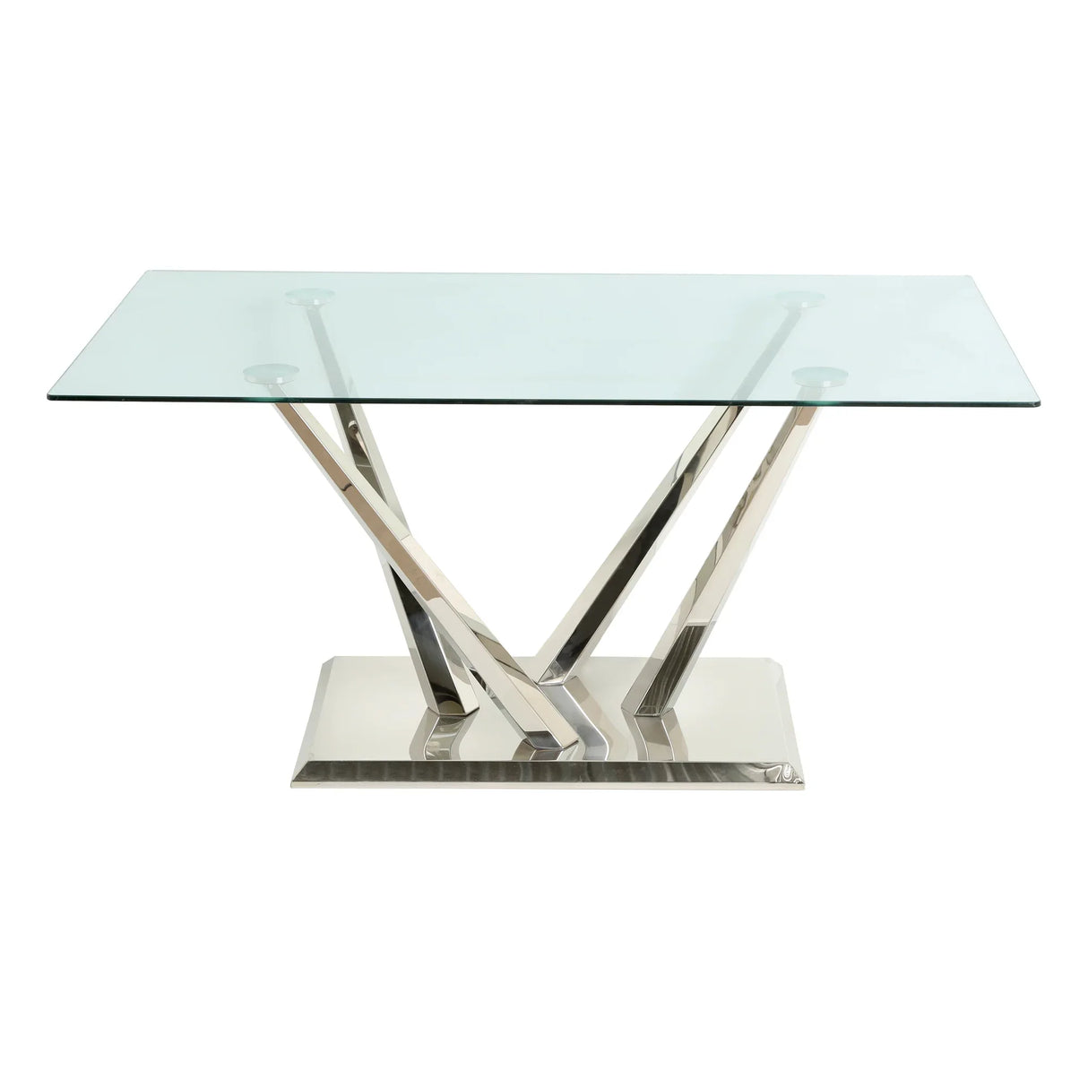 Modern Glass Dining Table With Stainless Steel Base Set - Omega Lifestyles