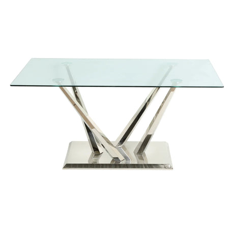 Modern Glass Dining Table With Stainless Steel Base Set - Omega Lifestyles