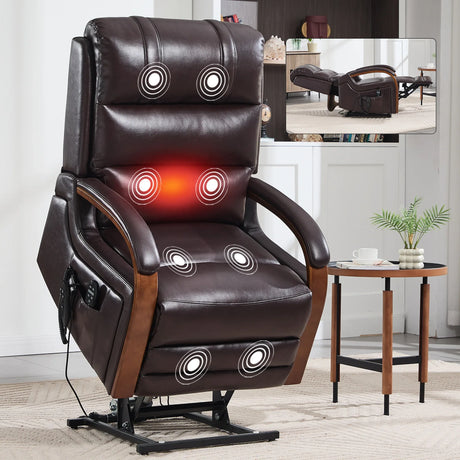 Power Lift Recliner Chair Faux Leather Massage Heat - Omega Lifestyles