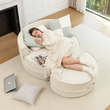 Modern Oversized Chenille Barrel Accent Chair With Ottoman - Omega Lifestyles