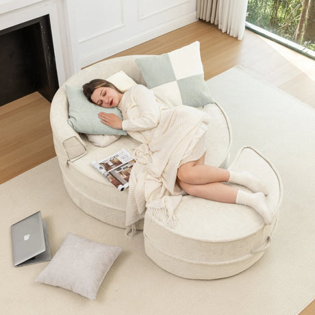 Modern Oversized Chenille Barrel Accent Chair With Ottoman - Omega Lifestyles