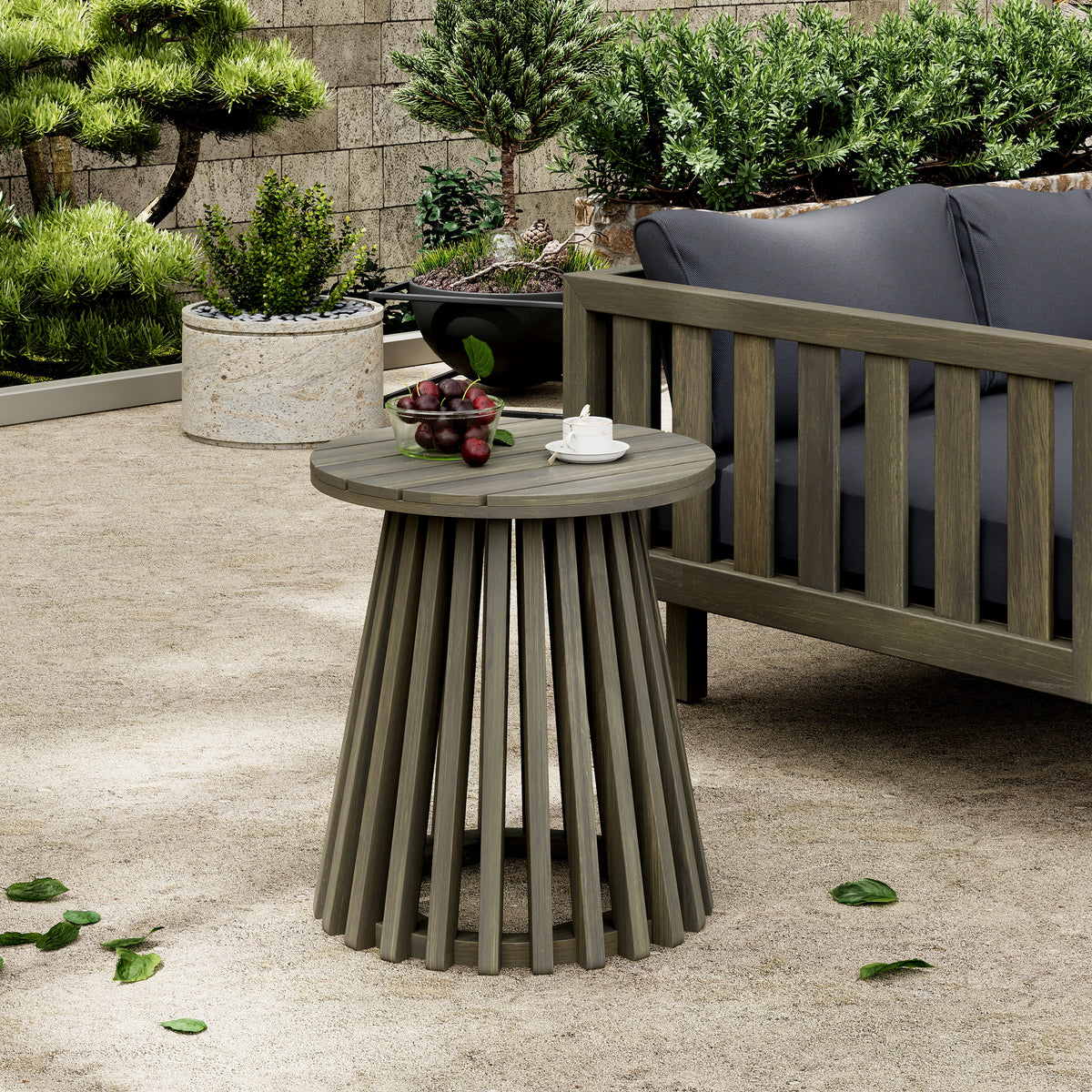Modern Rustic Grey Acacia Wood Outdoor Side Table