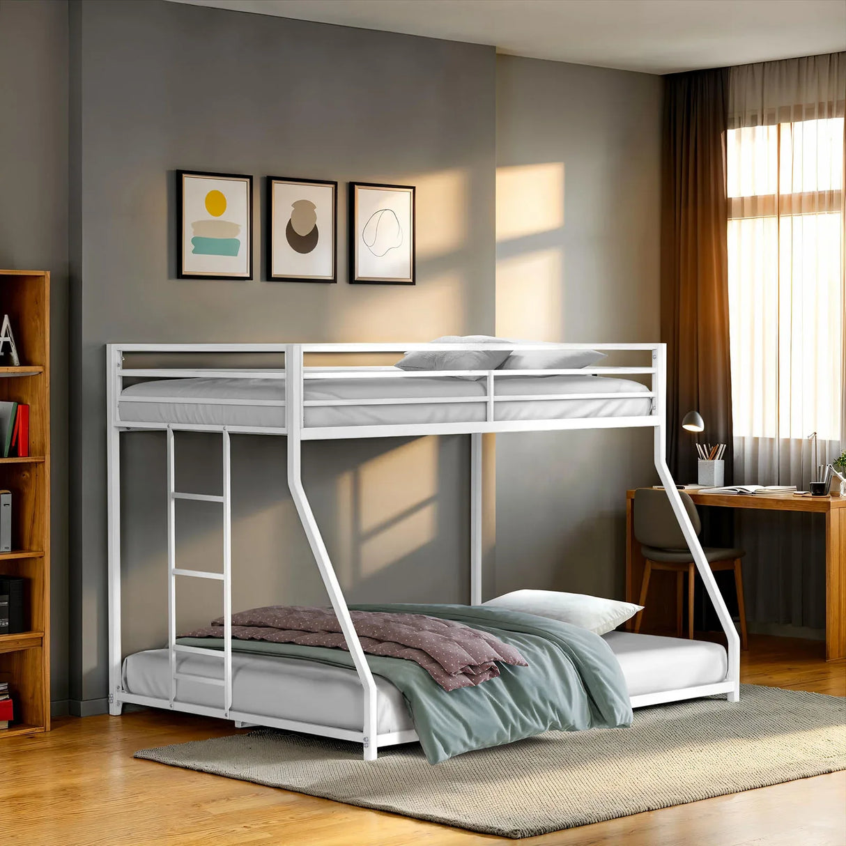 Matte White Metal Twin Over Full Low Bunk Bed - Omega Lifestyles