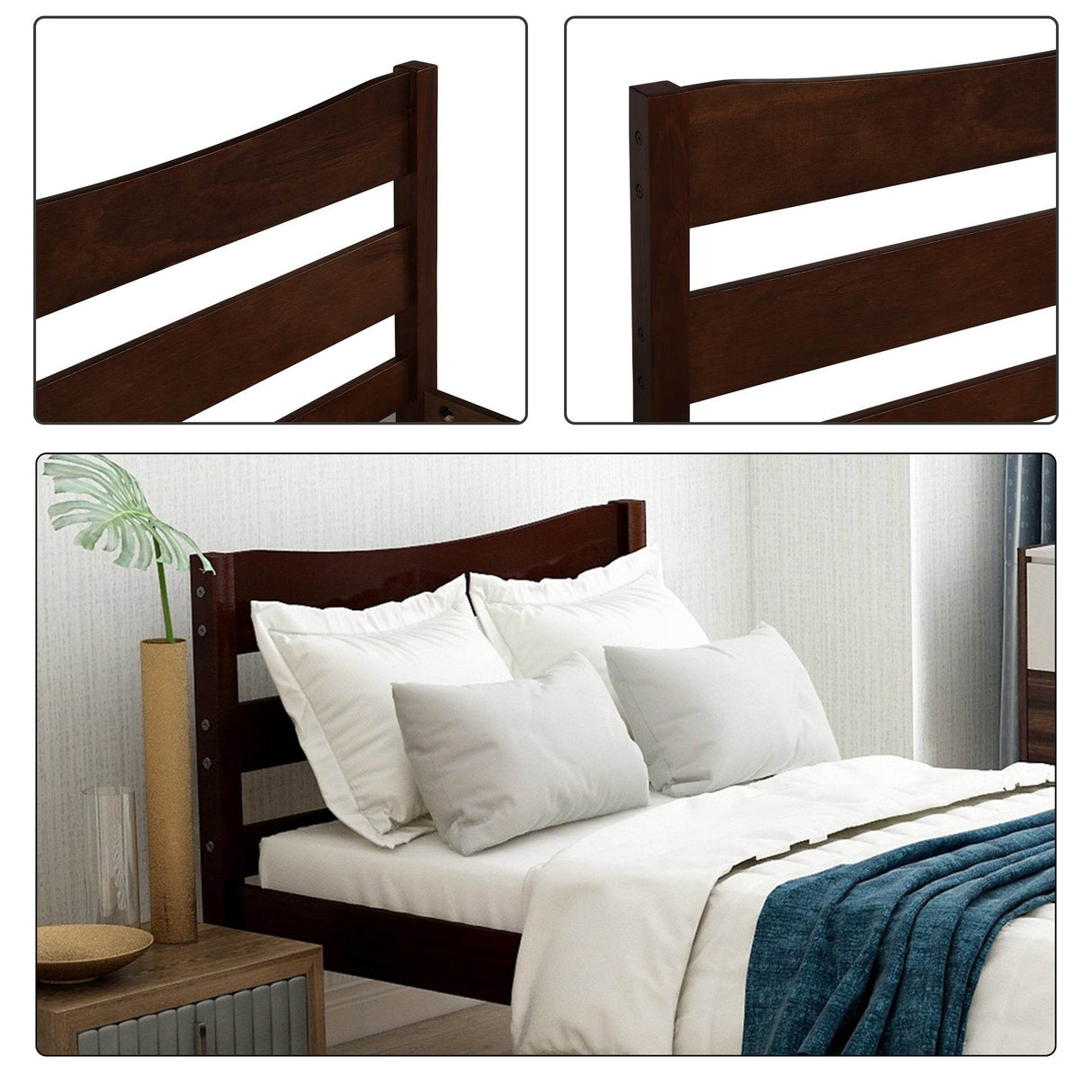 Twin Minimalist Solid Wood Platform Bed With Headboard - Omega Lifestyles