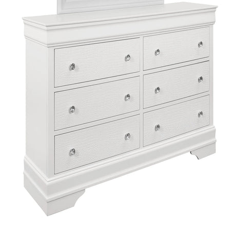 Modern White Solid Wood MDF Dresser With Crystal Hardware - Omega Lifestyles