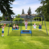 4-in-1 Backyard Steel Swing Set With Trampoline - Omega Lifestyles