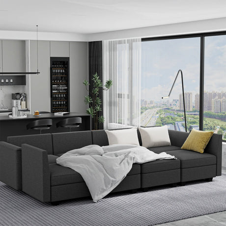 Modern 6-Seater Modular Sectional Sofa With Ottoman Storage - Omega Lifestyles