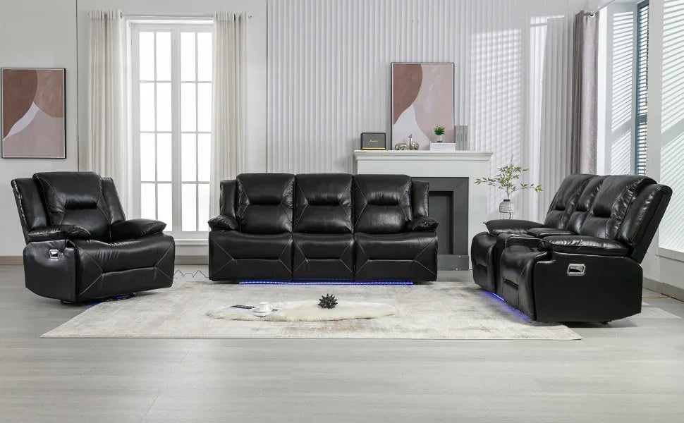 Manual Black Leather Gel Recliner Chair With LED Light Strip - Omega Lifestyles