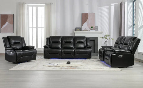 Manual Black Leather Gel Recliner Chair With LED Light Strip - Omega Lifestyles