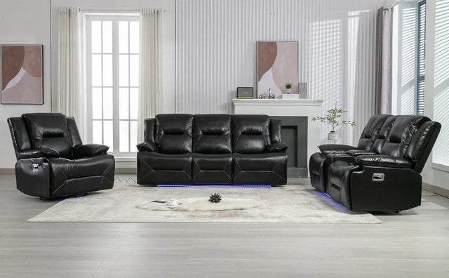 Manual Black Leather Gel Recliner Chair With LED Light Strip - Omega Lifestyles