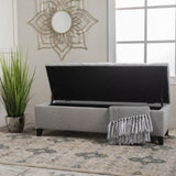 Contemporary Light Gray Fabric Button-Tufted Storage Ottoman - Omega Lifestyles