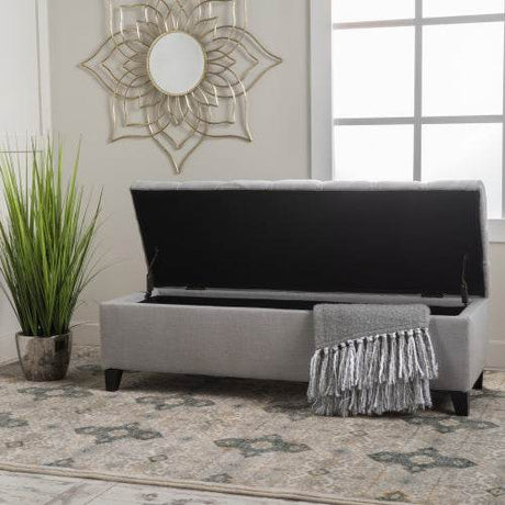 Contemporary Light Gray Fabric Button-Tufted Storage Ottoman - Omega Lifestyles