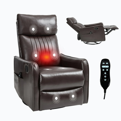 Brown Faux Leather Manual Heat Massage Recliner Chair - Omega Lifestyles