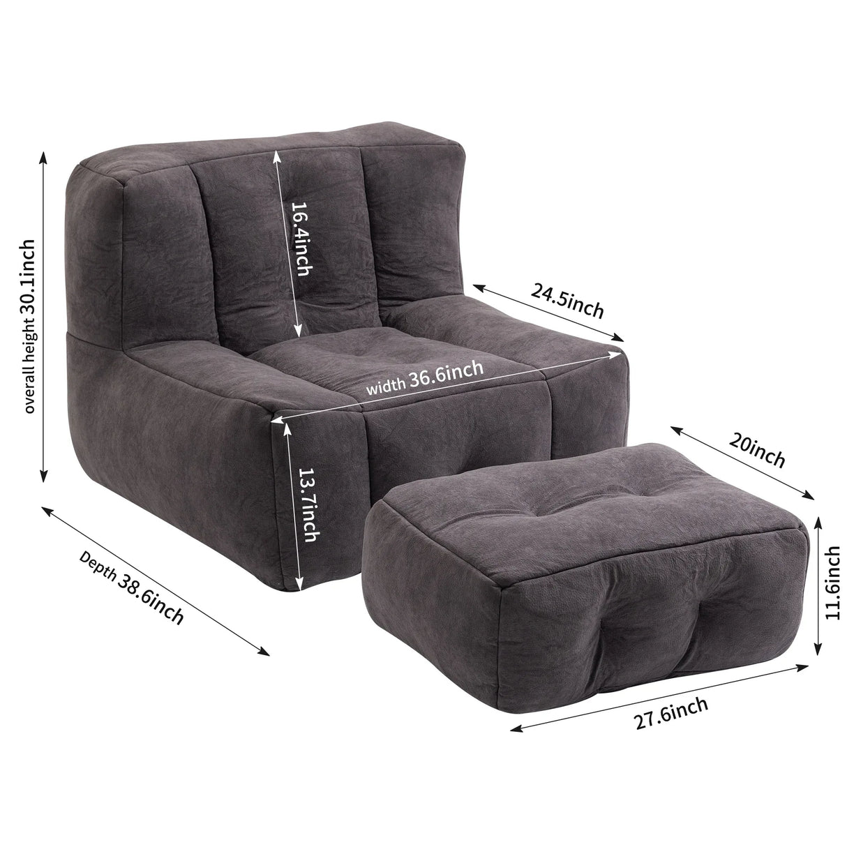 Velvet Memory Foam Bean Bag Chair With Ottoman - Omega Lifestyles