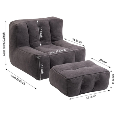 Velvet Memory Foam Bean Bag Chair With Ottoman - Omega Lifestyles