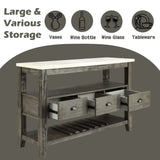 Gray Oak Marble Top Storage Server With Drawers - Omega Lifestyles