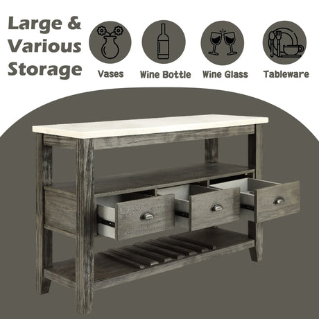 Gray Oak Marble Top Storage Server With Drawers - Omega Lifestyles