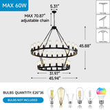 Matte Black Iron Wagon Wheel Farmhouse Chandelier 47-Inch - Omega Lifestyles