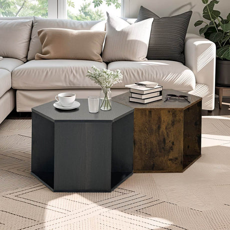 Hexagonal Antique Wood MDF Coffee Table Nightstand - Sleep Galleria