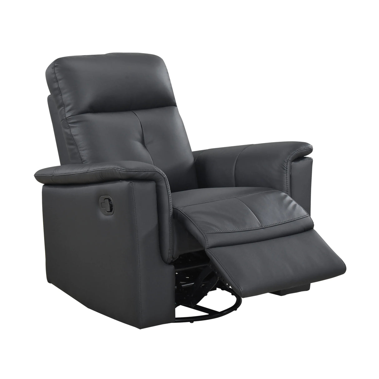 Black Genuine Leather Swivel Glider Reclining Chair - Omega Lifestyles