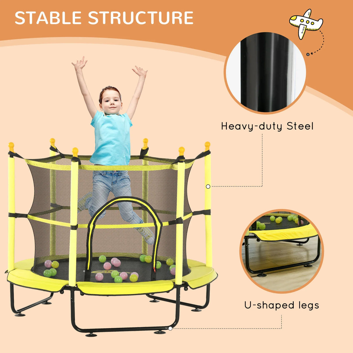 Kids 55-Inch Toddler Trampoline With Safety Enclosure Ball Pit - Omega Lifestyles