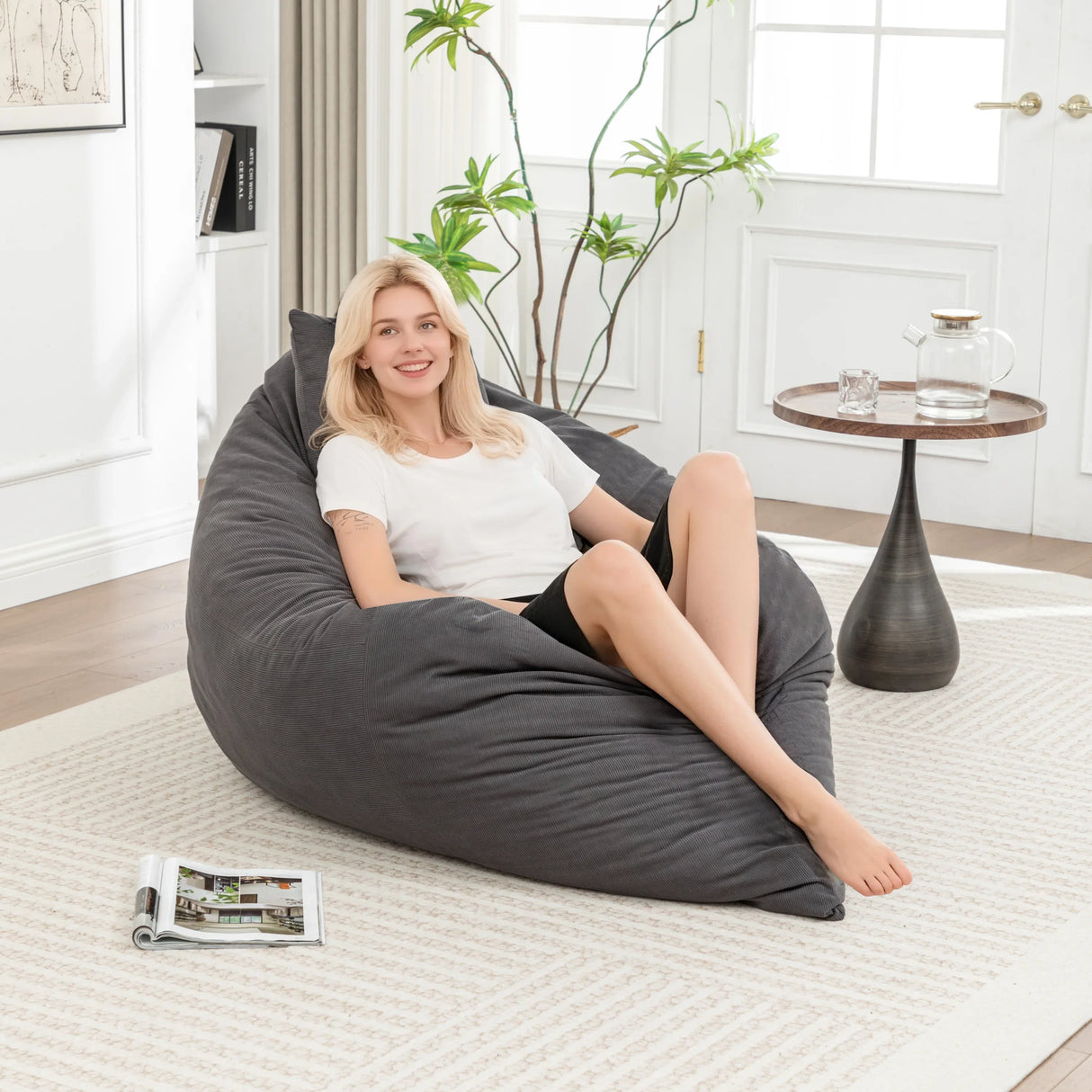 Soft Corduroy Foam Floor Bean Bag Chair - Omega Lifestyles