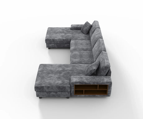 Modern Convertible U-Shaped Corduroy Fabric Sofa - Omega Lifestyles