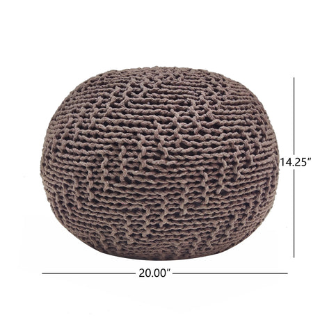 Modern Knit Weave Cotton Pouf Light Brown 20-Inch - Omega Lifestyles