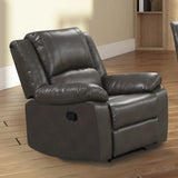 Transitional Gray Leather Pillow Top Arms Glider Recliner - Omega Lifestyles