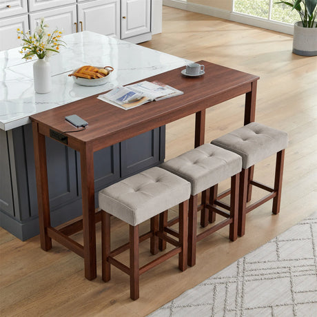 4-Piece Cherry Wood Bar Table Set With Power Outlets - Omega Lifestyles