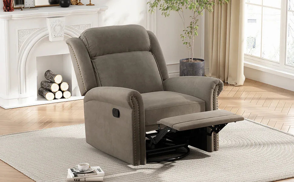 Light Brown Velvet 360° Swivel Adjustable Backrest Recliner - Omega Lifestyles